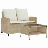 sofa jardin de 2 plazas con cojin y mesa beige ratan sintetico vidaxl