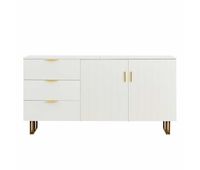 aparador moderno 160 cm - 2 puertas y 3 cajones estructura mdf detalles en aleacion de aluminio dorado patas de acero resistentes estilo elegante y funcional para salon o comedor - blanco