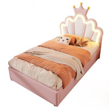 Cama Individual Princesa Heredera 90x200cm Con Mecanismo Hidráulico De Elevación En Pu Rosa