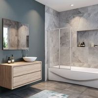 mampara de banera 2 hojas plegables perfil gris mate 90x140cm aica