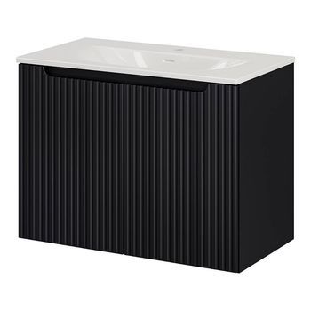 Mueble De Baño Newport Con Lavabo Y 2 Puertas 80x57x39cm - Negro [en.casa]