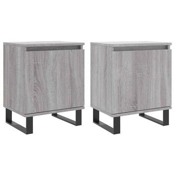 Pack 2 Uds Mesita De Noche | Mesa Auxiliar | Mesilla Madera Ingeniería Gris Sonoma 40x30x50 Cm
