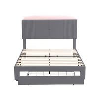 cama de 140x200 cm cama matrimonial con bandeja de luz led puerto usb respaldo acolchado y gran cajon tela de seda suave y comoda estructura de acero estable para adultos y adolescentes gris