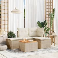 conjunto de sofas jardin con cojines 5 uds  mueble jardin mesa y sillas ratan sintetico beige cfw759639