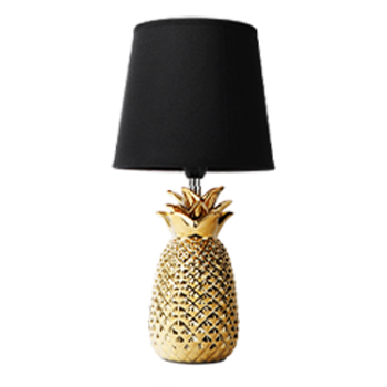 Aigostar 197193 - Lámpara de Cerámica, casquillo E14. Forma de piña, Dorado. Lámpara de Mesa o Mesita de Noche, Pantalla de Tela, Lámpara Escritorio Diseño moderno para Dormitorio, Estudio, Salón etc