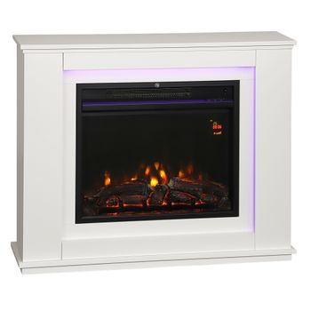 HOMCOM Chimenea Eléctrica Empotrable 1000/2000W con Efecto de Llama de 5 Niveles de Brillo y 12 Colores para 30 ㎡ Blanco   Aosom España