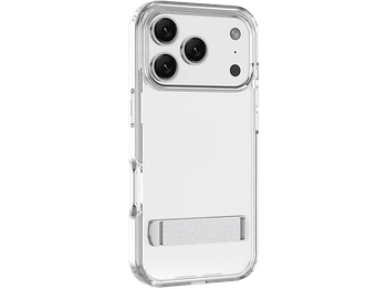 Funda móvil - CellularLine CLEAR STAND, Para iPhone 17 Pro, Esquinas reforzadas, Anti-amarilleo, Con soporte integrado, Antibacteriana, Transparente