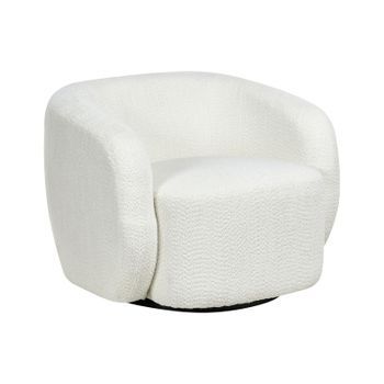 Sillón Giratorio Moderno Tapizado De Poliéster Con Reposabrazos Asiento Ancho Sala De Estar Blanco Crema Tore