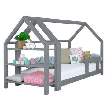 Cama Cabaña Con Estante 90 X 190 Gris