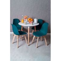 conjunto mesa tower redonda 80 cm blanca y pack 4 sillas kelen - verde azulado