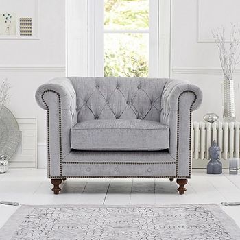 Milano Chesterfield Grey Plush Fabric Armchair