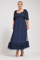 luxe vestido azul marino largo escote corazon mujer curvy y tallas grandes luxe ultimate embellishment