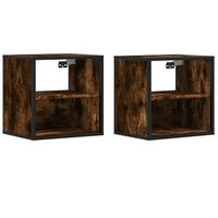juego de 2 mesitas de noche - mesillas pared color roble ahumado 40x31x395 cm mc6264