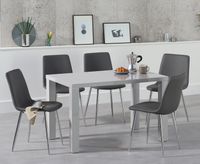 atlanta 120cm light grey high gloss dining table with helsinki faux leather chairs