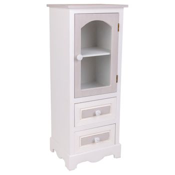 Vitrina de madera de 2 cajones y 1 puerta, 32x26x80, blanco