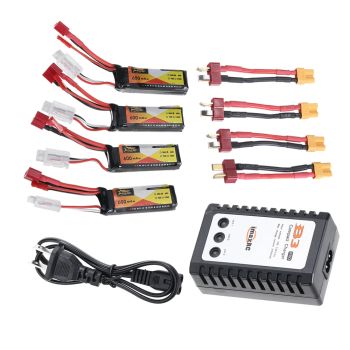 4PCS ZOP Batería 7.4V 600mAh 60C 2S LiPo JST + T con Cargado B3 Adaptado de Cable XT30 para Modelos RC