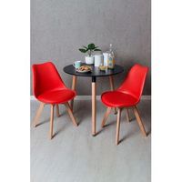 conjunto mesa tower redonda 80 cm negra y pack 2 sillas synk basic - rojo