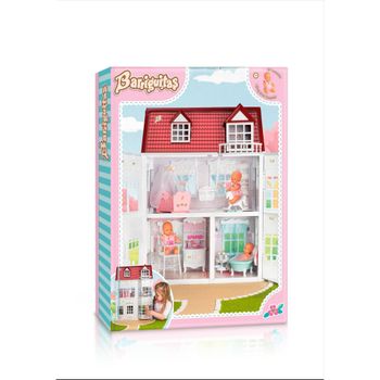 Famosa - Casa de muñecas Barriguitas de tres plantas con fachada victoriana blanca y tejado rojo, incluye bebé exclusiva y más de 10 accesorios para niños y niñas a partir de 3 años