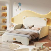 cama nido 140 x 200 cm con cabecero de oso terciopelo somier incluido beige