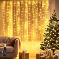 aigostar 22m 200led cortina de luces navidad 8 modos luces de cadena de cortina ip44 impermeable cadena de luces con temporizador guirnalda luces para habitacion exterior fiesta blanco calido