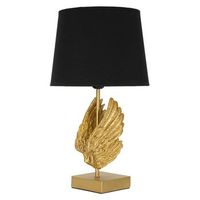 lampara de mesa en metal y resina dorada con pantalla negra o cm 25x45