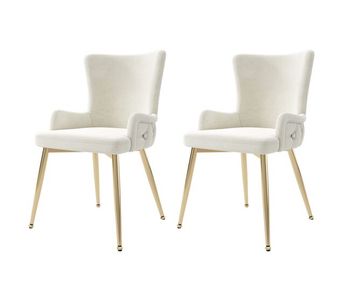 Silla comedor terciopelo 2er set - lujoso sillón para sala de estar y dormitorio con patas metálicas doradas - beige