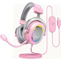 auriculares fifine con cable usb over ear virtual surround para gaming en rosa