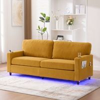 sofa moderno de 2 plazas tapizado en chenilla con puerto usb-c iluminacion led y portavasos color amarillo mostaza