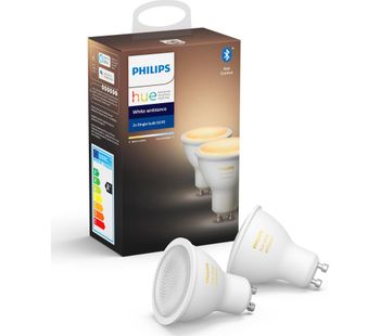 PHILIPS Hue White Ambiance Bluetooth LED Bulb - GU10, Twin Pack, White