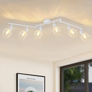Nettlife Plafón 6 Bombillas E14 Retro Blanco Foco De Techo Orientable 350° Led