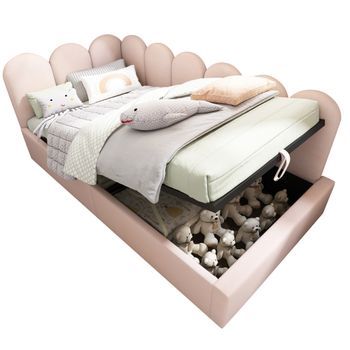 Cama Tapizada 90x190 Cm - Sofá Cama - Canapé Hidráulico - Terciopelo - Rosa