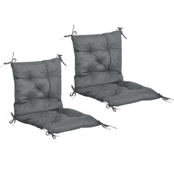 Outsunny Juego de 2 cojines para silla de exterior, cojín para silla con sujetadores, cojines de jardín para terraza o balcón, 98x50x8 cm, Gris