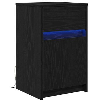 Mesita De Noche | Armario De Noche | Mesa De Noche Led Con Cajón Roble Negro 38 X 34 X 61 Cm
