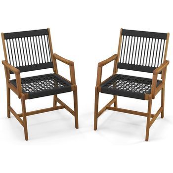 Conjunto De 2 Sillas De Jardin De Madera Acacia, Sillas Terraza Exterior Tejidas Costway 63 X 57 X 90 Cm