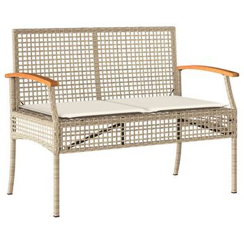 Banco De Jardín | Banco De Exterior | Silla De Jardín Con Cojín Ratán Sintético Beige Y Madera Acacia