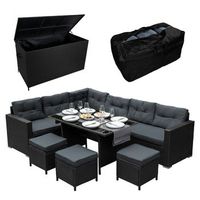 juego de esquinero de comedor de ratan y caja de almacenamiento para jardin de 582l -