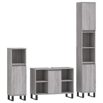 Set De Muebles De Baño 3 Uds | Armario De Baño Madera Contrachapada Gris Sonoma