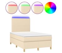 cama box spring con colchon y led tela crema 120x200 cm diseno plano