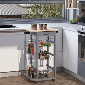 Carrito Auxiliar Con Ruedas De Madera Metal Homcom 47x37x83 Cm-gris