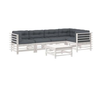 Juego de muebles jardin 6 piezas y cojines madera maciza blanco