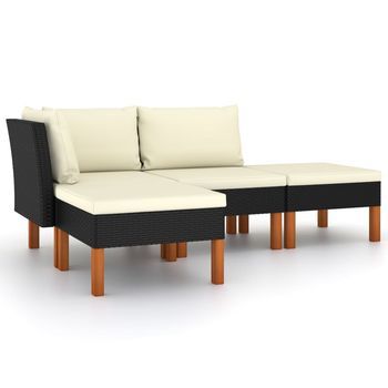 Conjunto De Muebles De Jardín 6 Uds | Mesa Y Sillas Y Cojines Ratán Sintético Negro