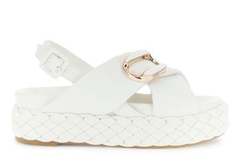 sandalias cruzadas con fondo trenzado y complemento. white 38