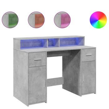 Mesa De Escritorio | Escritorio De Despacho | Escritorio Con Led Madera Ingeniería Gris Hormigón 120x55x91 Cm
