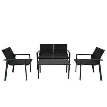 Conjunto De Muebles De Patio 4 Piezas De Ratán Negro Con Funda Impermeable