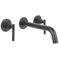 grifo mezclador de laton para lavabo 3 orificios con doble mando montaje en pared negro ishinca