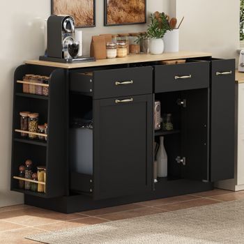 Aparador Buffet Moderno - Mueble Para Cocina Y Salón - Mdf - Negro (133.5x40x86cm)