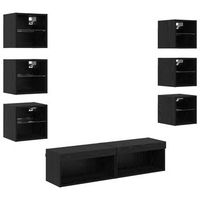 mueble de tv con tira de luces led 8 uds  mueble de salon  gabinete de tv roble negro cristal