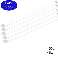 pack 5 luminarias led 150cm 45w 5400lm 6000k blanco frio regleta y pantalla led