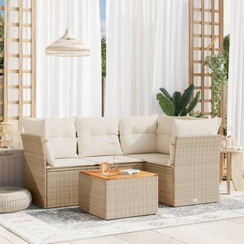 Conjunto De Sofás Jardín Con Cojines 5 Uds | Mueble Jardin Mesa Y Sillas Ratán Sintético Beige Cfw216898