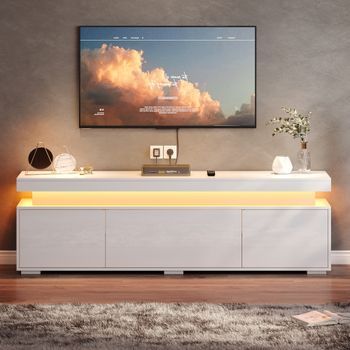 Mueble Para Tv Con Iluminación Led Integrada - Tablero De Partículas - Blanco (150x35x43cm)